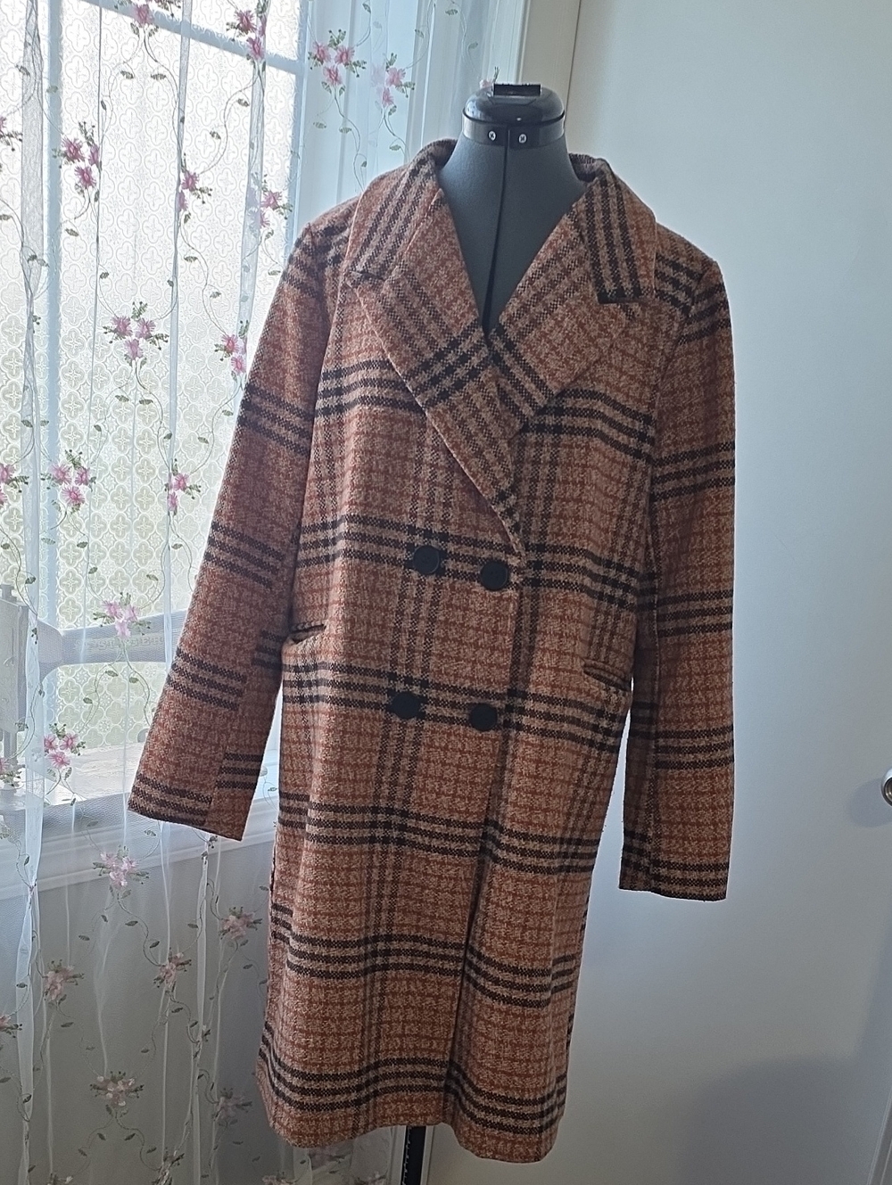 Double-Breasted Plaid Coat